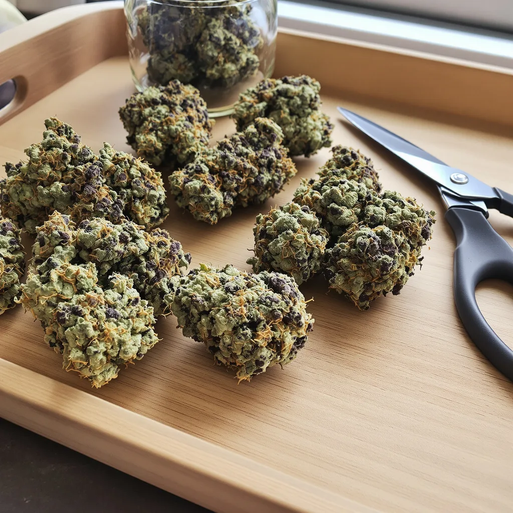Dinachem 67% indica / 33% sativa flower with visible trichomes