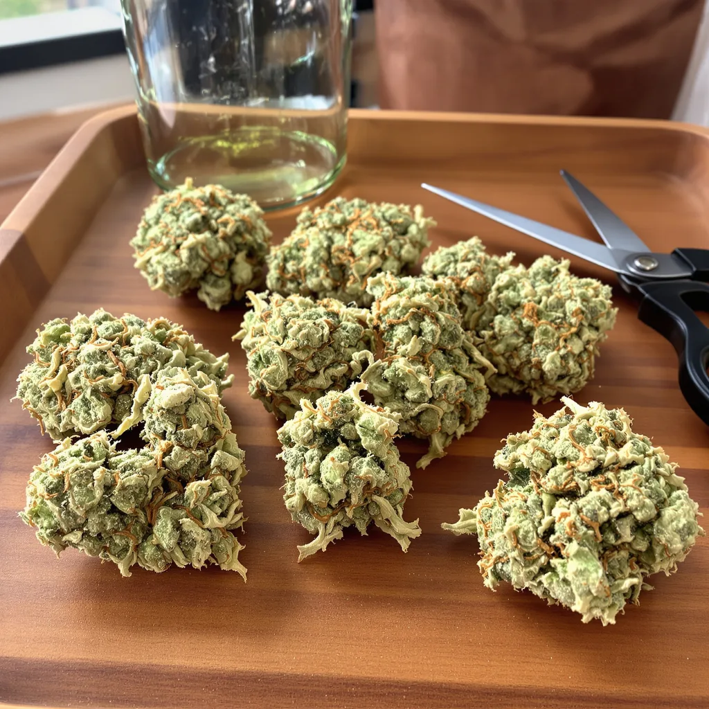 Divine CBD 43% indica / 57% sativa flower with visible trichomes