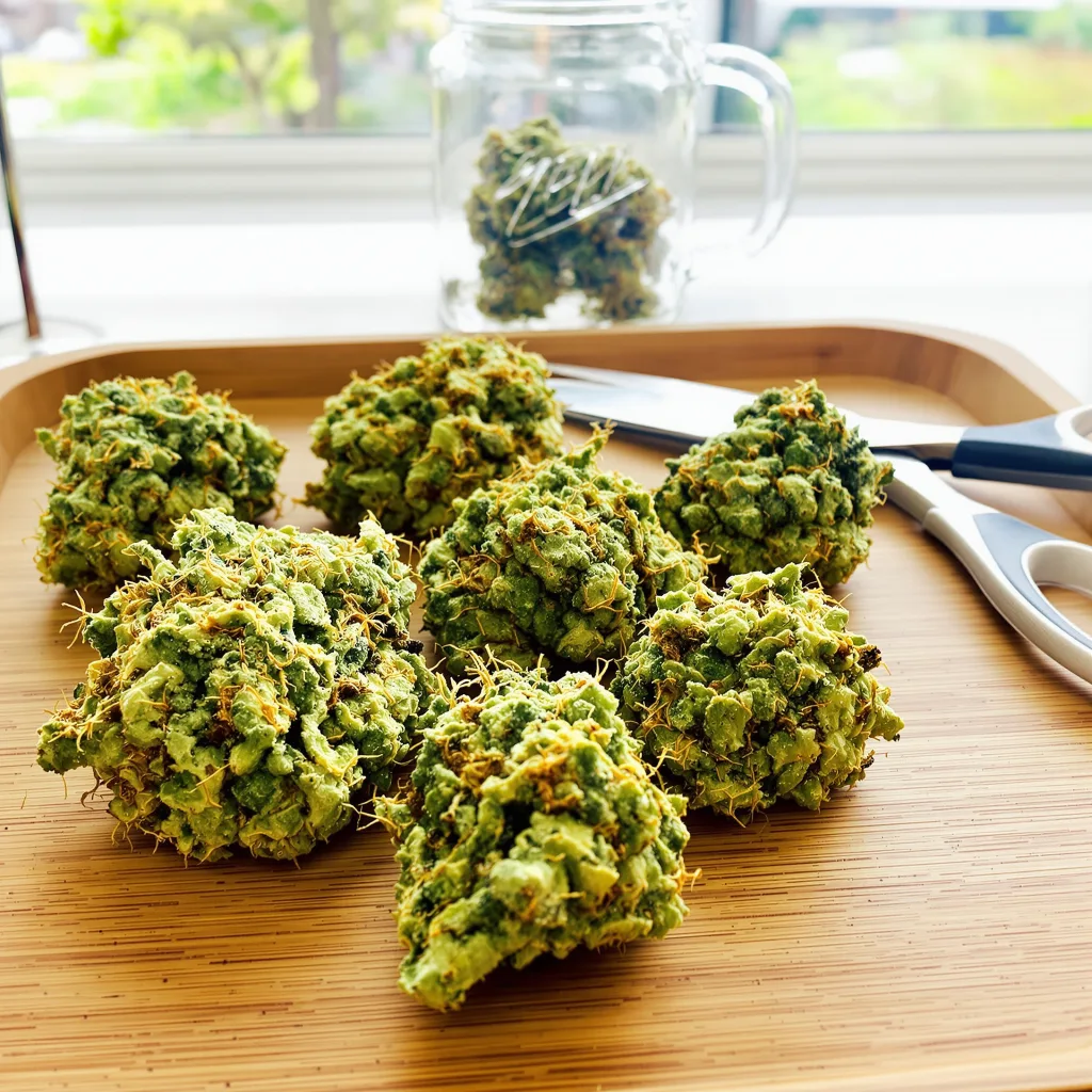 Dizzy OG 16% indica / 84% sativa flower with visible trichomes