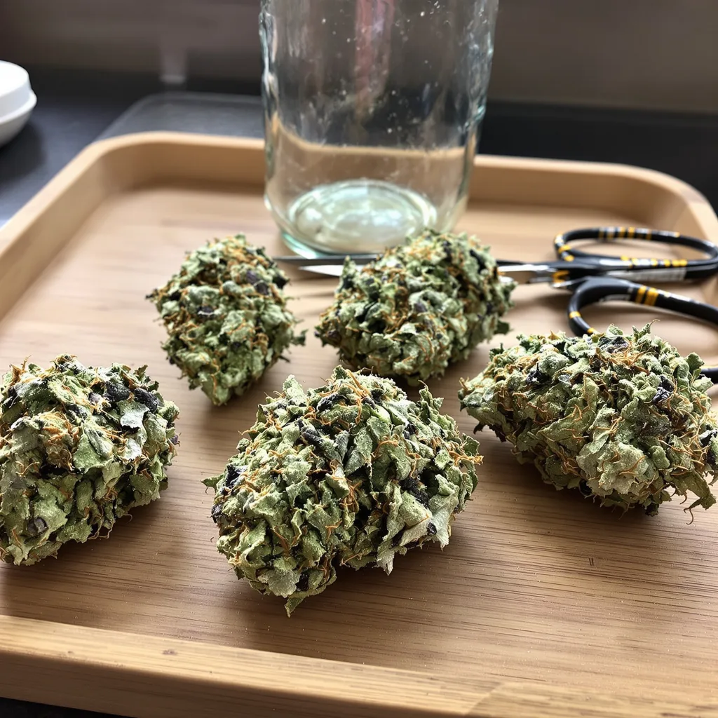 Do-Si-Dos 50% indica / 40% sativa flower with visible trichomes