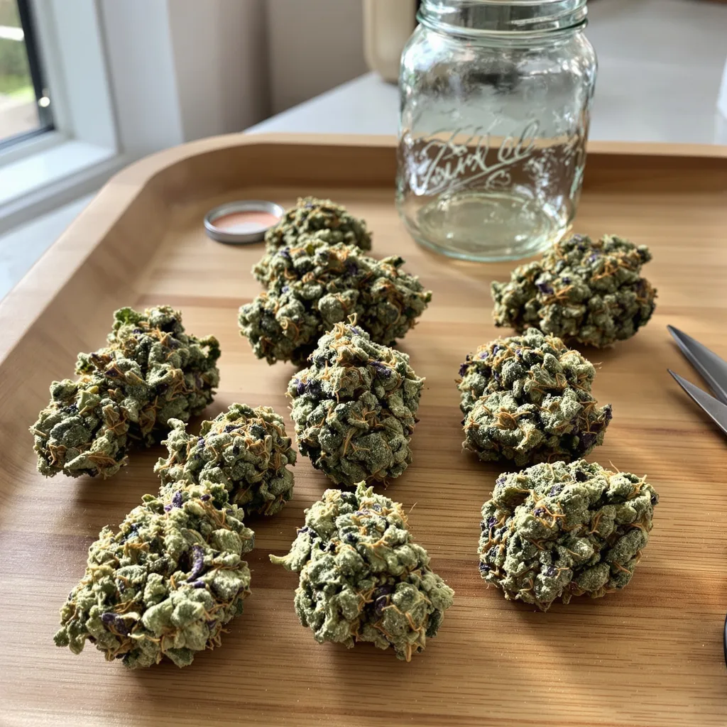 Do-Si-Dos 50% indica / 40% sativa flower with visible trichomes