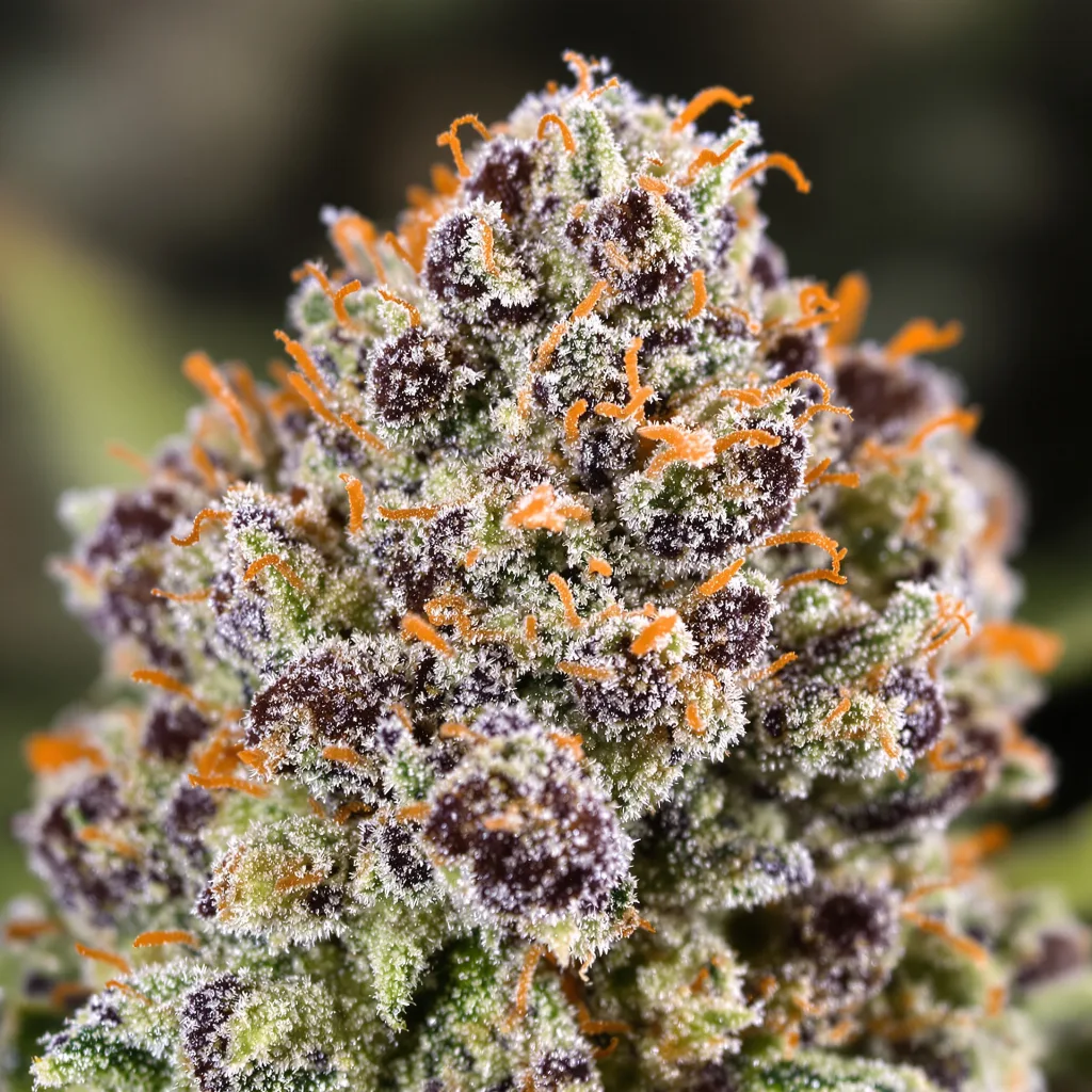 Double Bubble cannabis bud close-up showing balanced bud structure with frosted trichomes