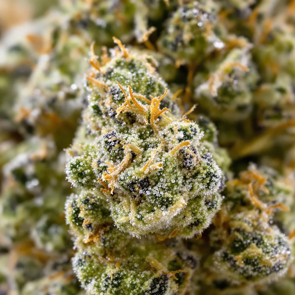 Double Dream cannabis bud close-up showing lime-green airy structure