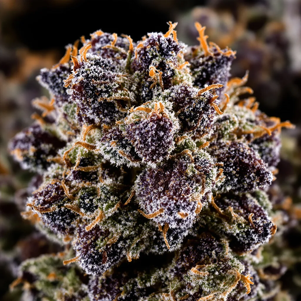 Dream Queen cannabis bud close-up showing dense purple-tinged calyxes