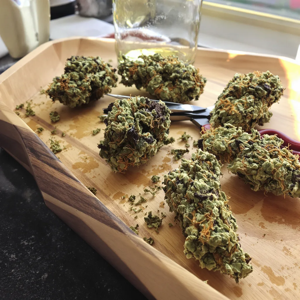 Dream Queen 76% indica / 24% sativa flower with visible trichomes