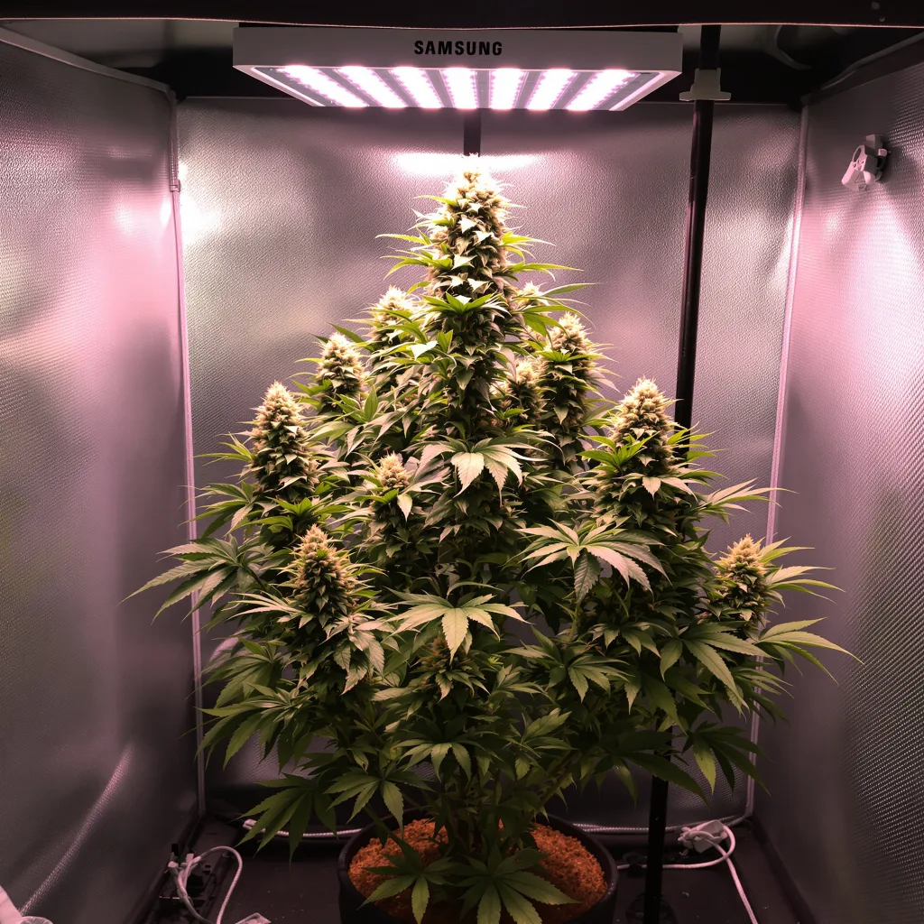 Durga Mata 77% indica / 23% sativa flower with visible trichomes