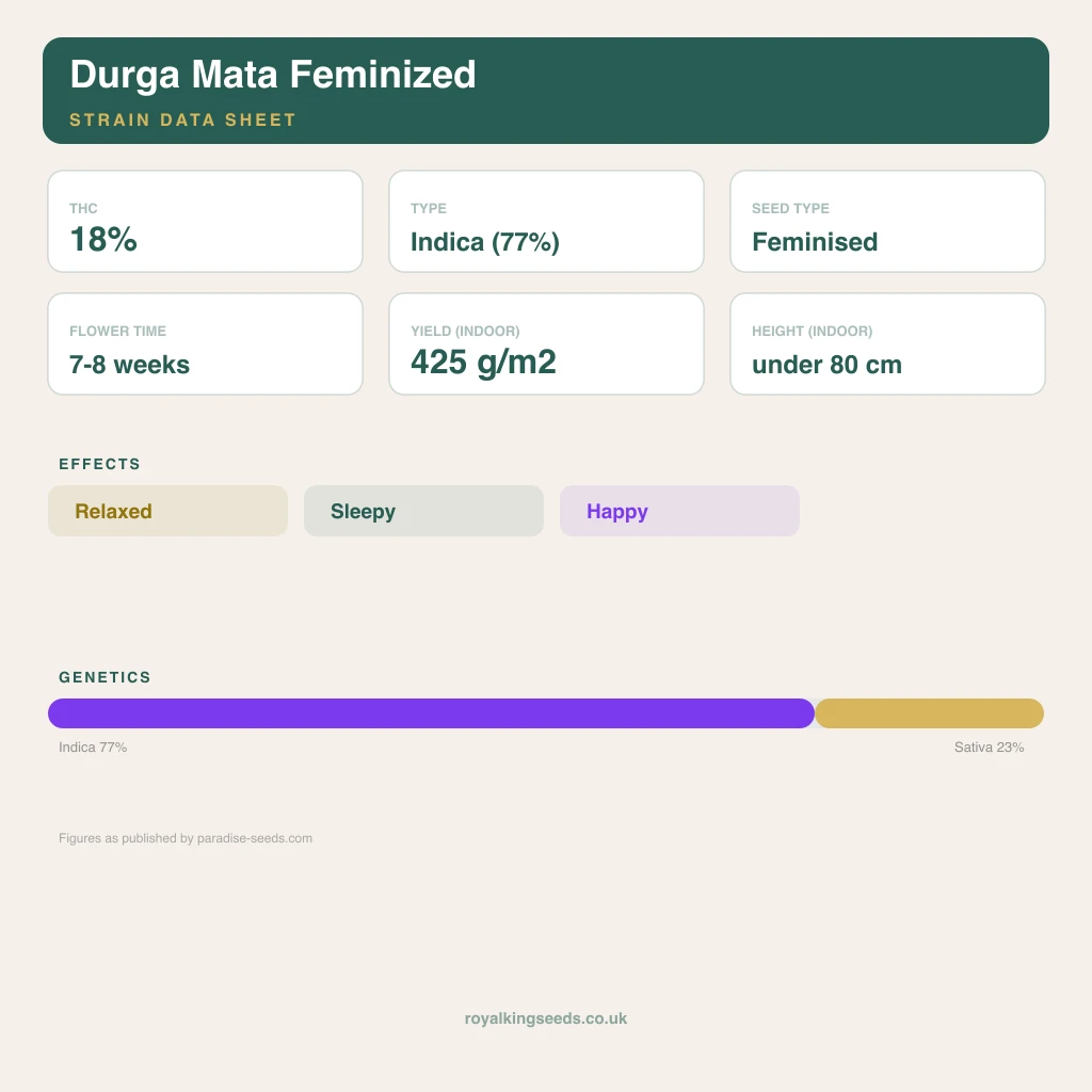 Durga Mata 77% indica / 23% sativa flower with visible trichomes