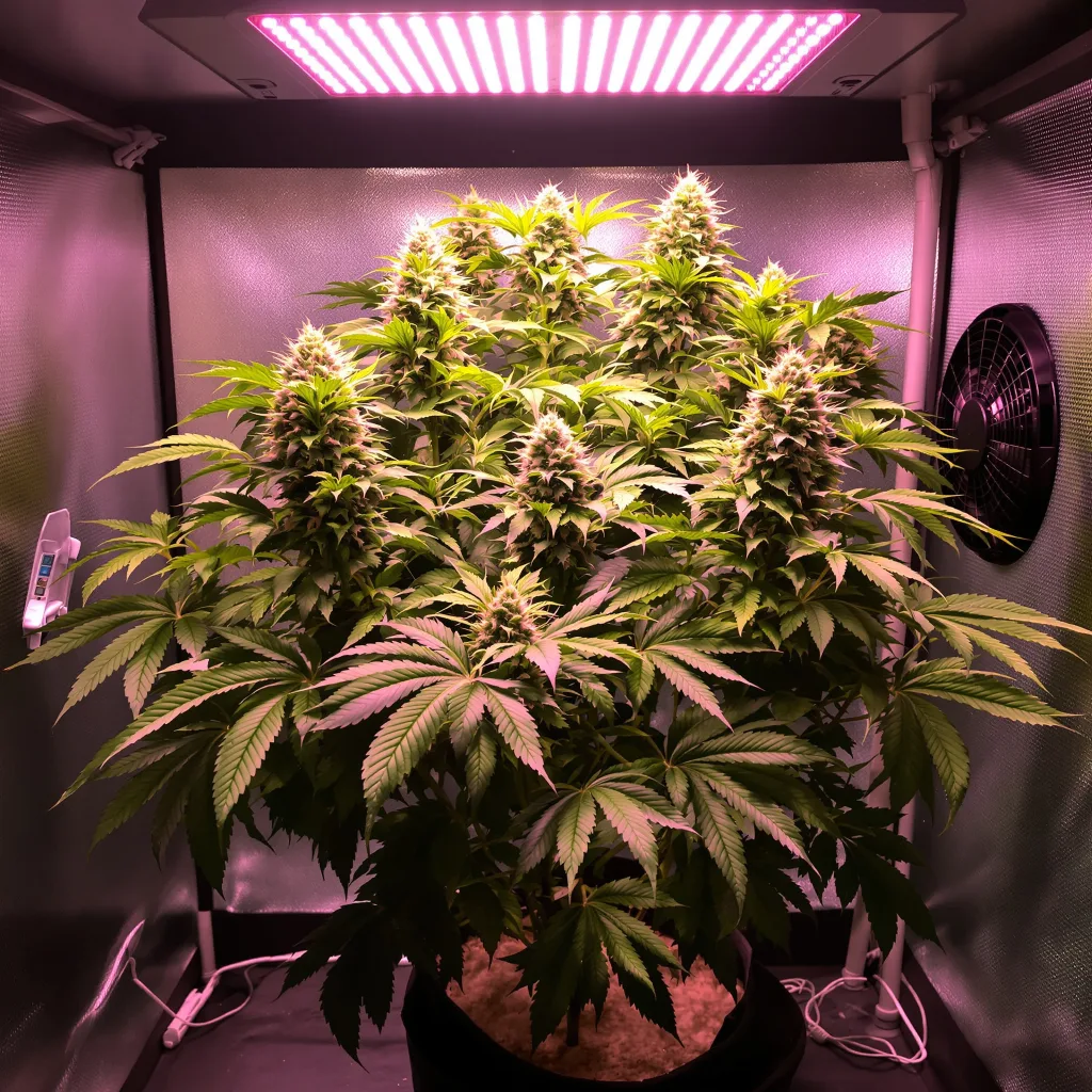 Dutch Kush 70% indica / 30% sativa flower with visible trichomes