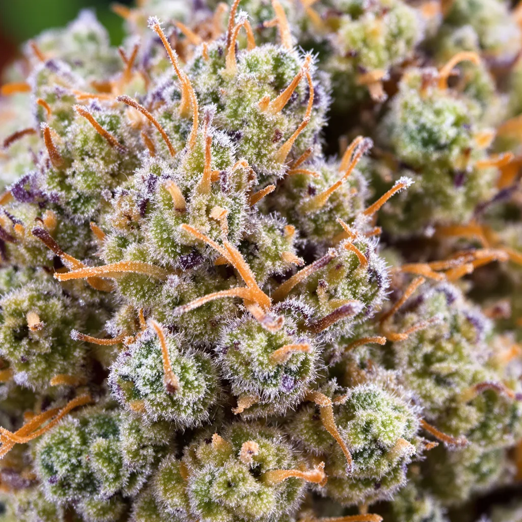 Dutchberry cannabis bud close-up showing open-bud structure with orange pistils