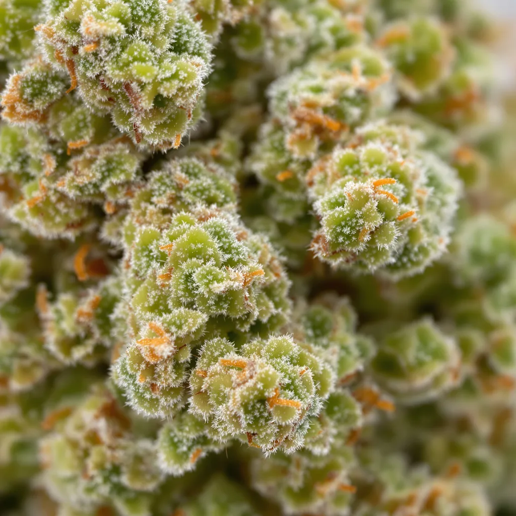 Dynamite Diesel cannabis bud close-up showing lime-green airy structure
