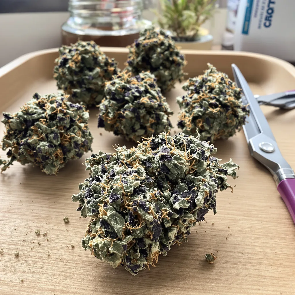 Early Skunk 67% indica / 33% sativa flower with visible trichomes