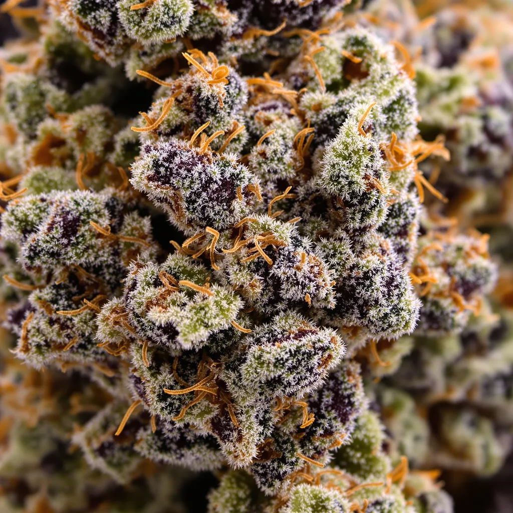 Edelweiss cannabis bud close-up showing dense purple-tinged calyxes