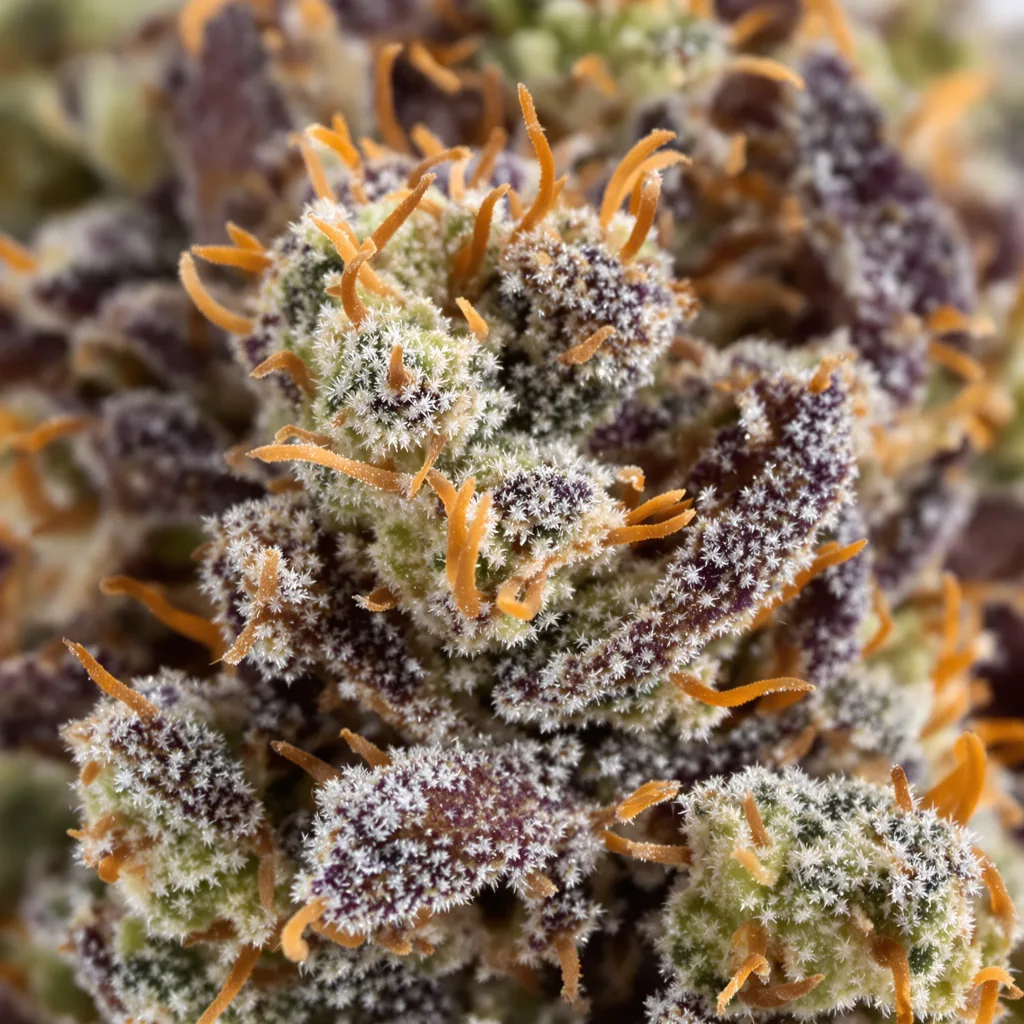 El Chapo OG cannabis bud close-up showing dense purple-tinged calyxes