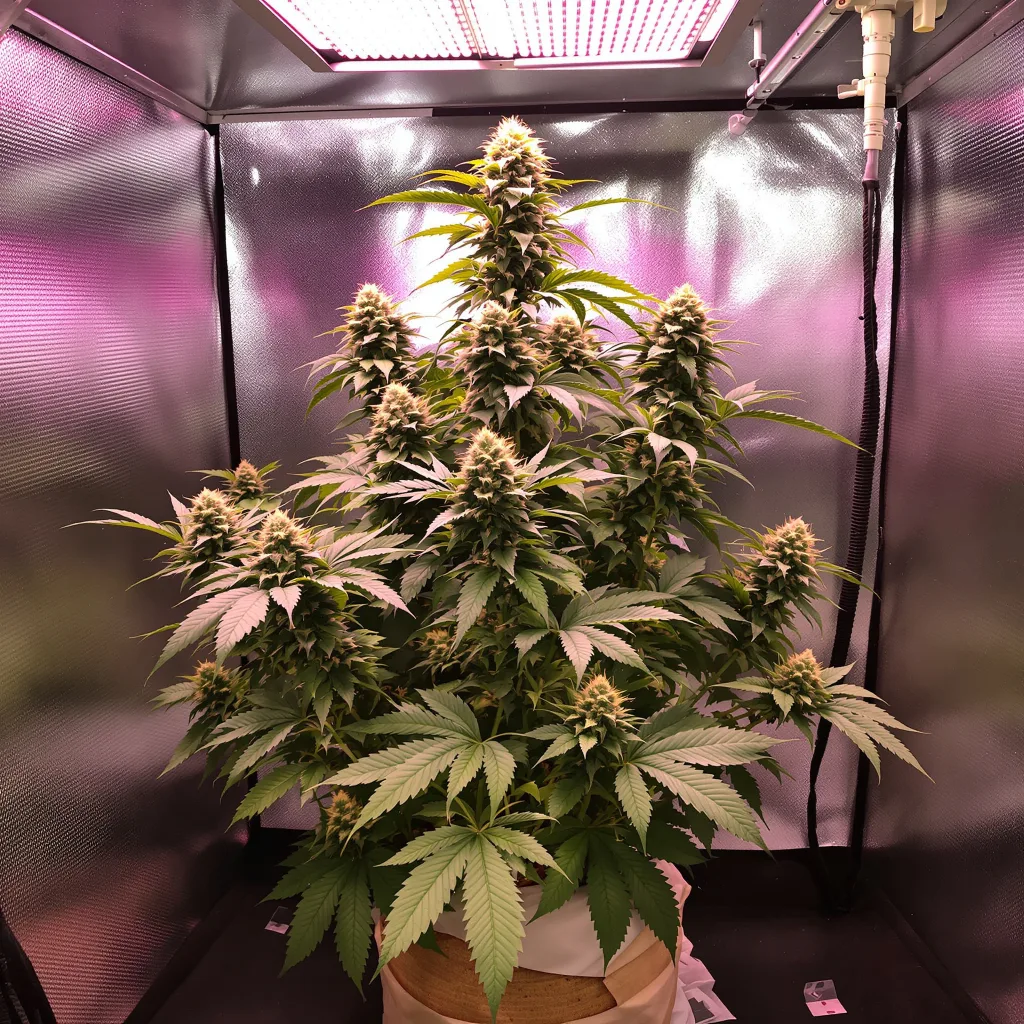 Electric Blue 86% indica / 14% sativa flower with visible trichomes