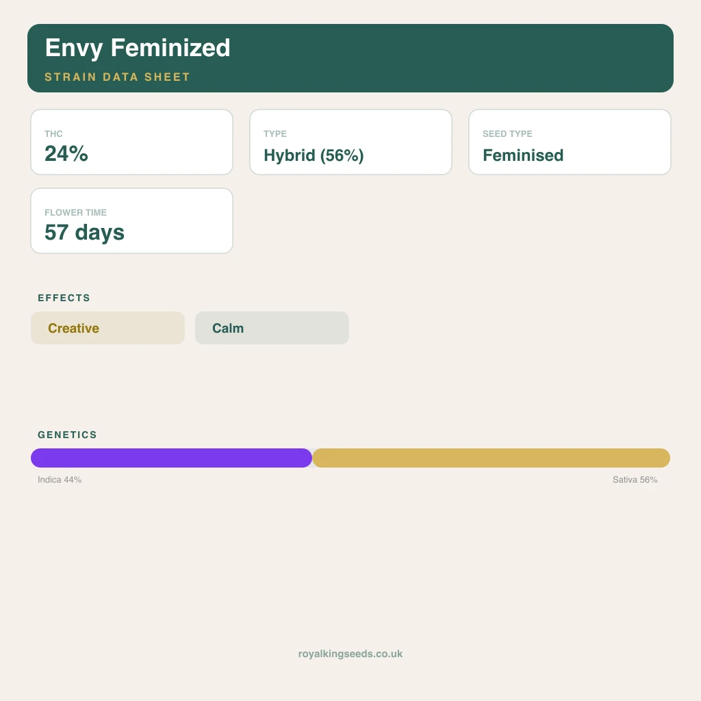 Envy 44% indica / 56% sativa flower with visible trichomes