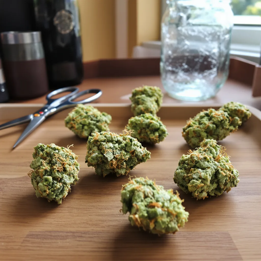 Euforia 20% indica / 80% sativa flower with visible trichomes