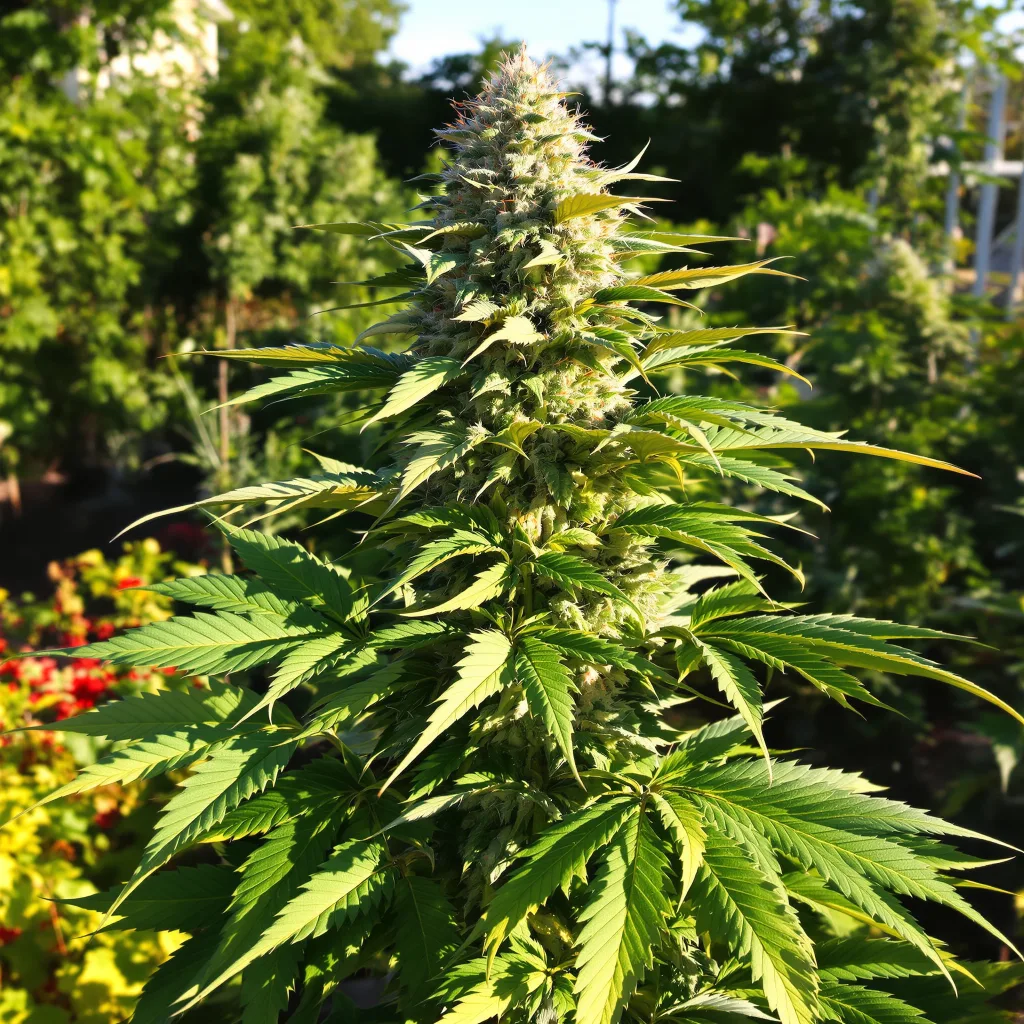 Face Off OG 75% indica / 25% sativa flower with visible trichomes