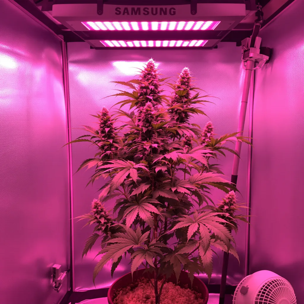 Fat Purple 74% indica / 26% sativa flower with visible trichomes