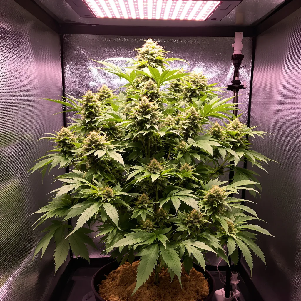 Fire OG 86% indica / 14% sativa flower with visible trichomes