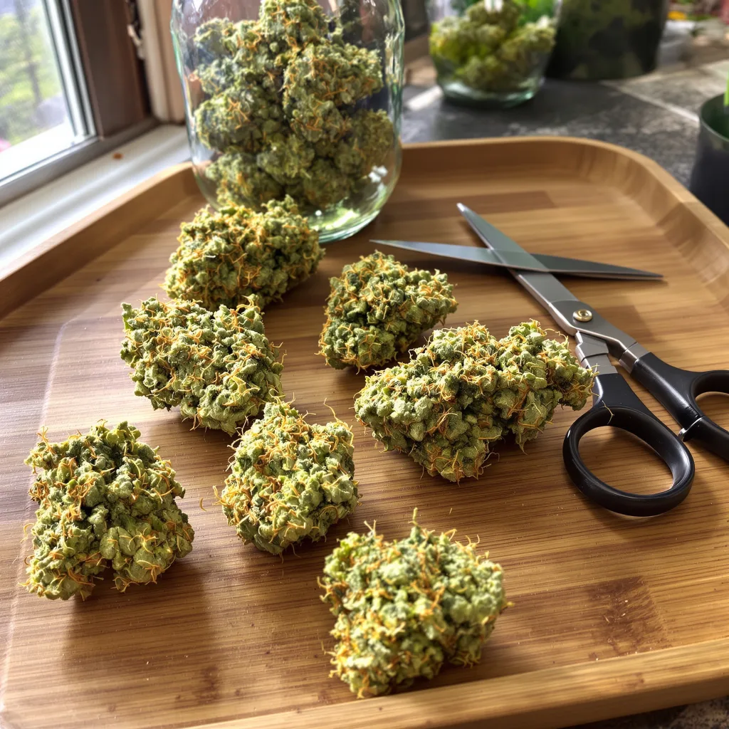 Flo 30% indica / 70% sativa flower with visible trichomes