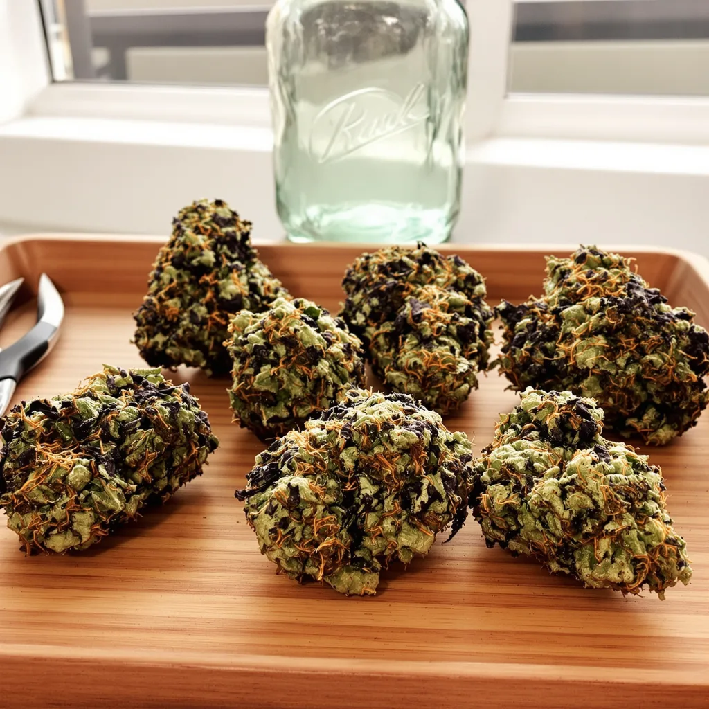 Flo OG 71% indica / 29% sativa flower with visible trichomes