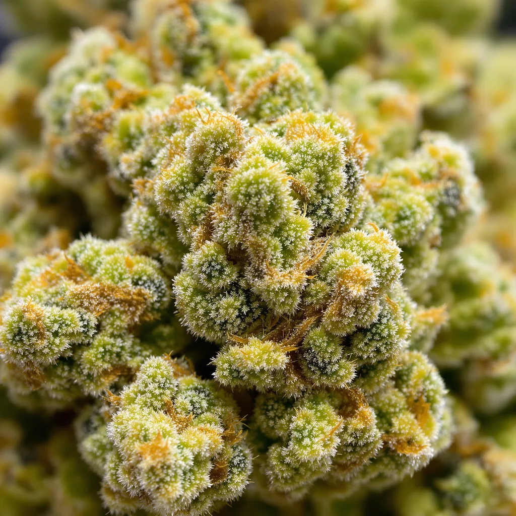 Flying Princess cannabis bud close-up showing lime-green airy structure
