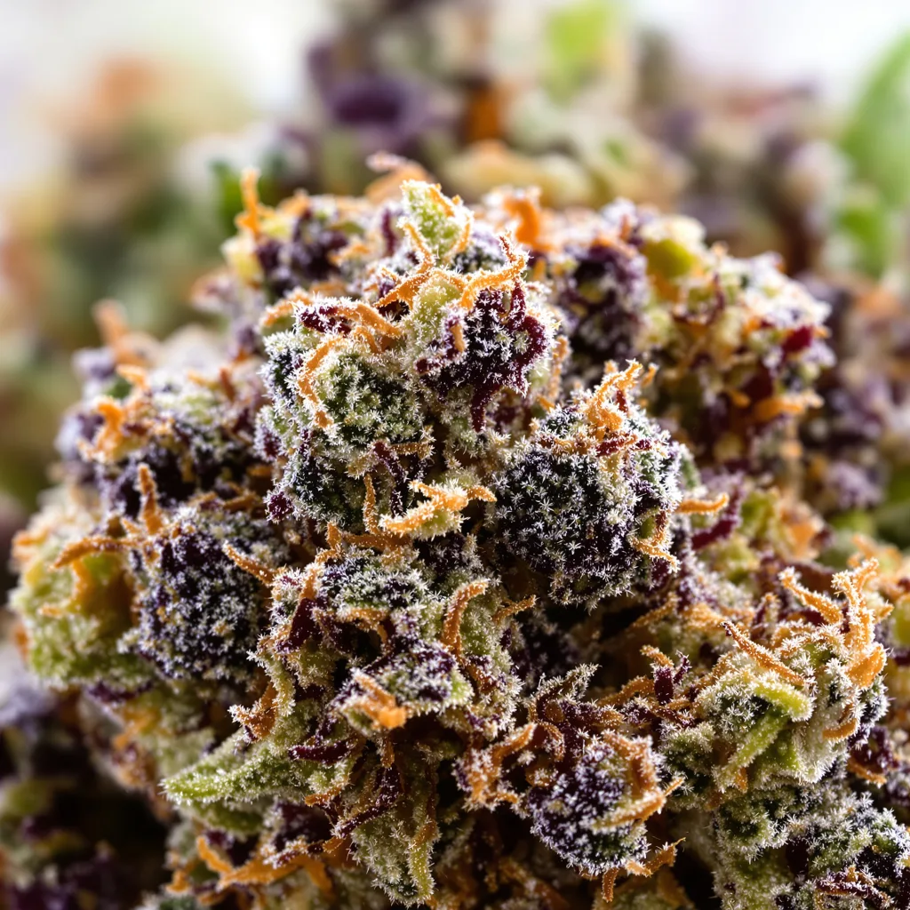 Forbidden Fruit cannabis bud close-up showing dense purple-tinged calyxes
