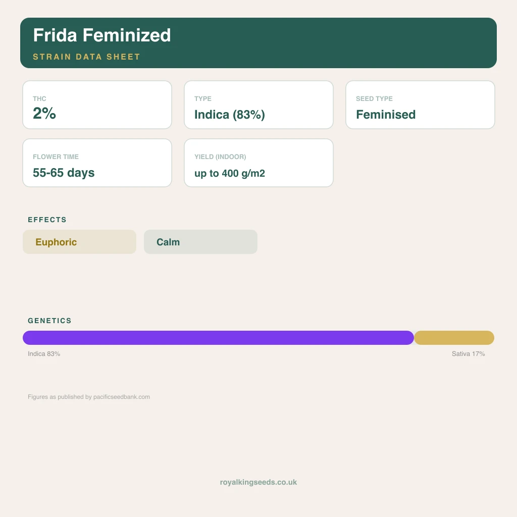 Frida 83% indica / 17% sativa flower with visible trichomes