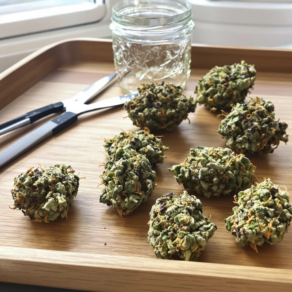 Frosty 45% indica / 55% sativa flower with visible trichomes