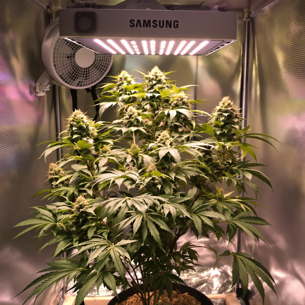 Fruity Widow 72% indica / 28% sativa flower with visible trichomes