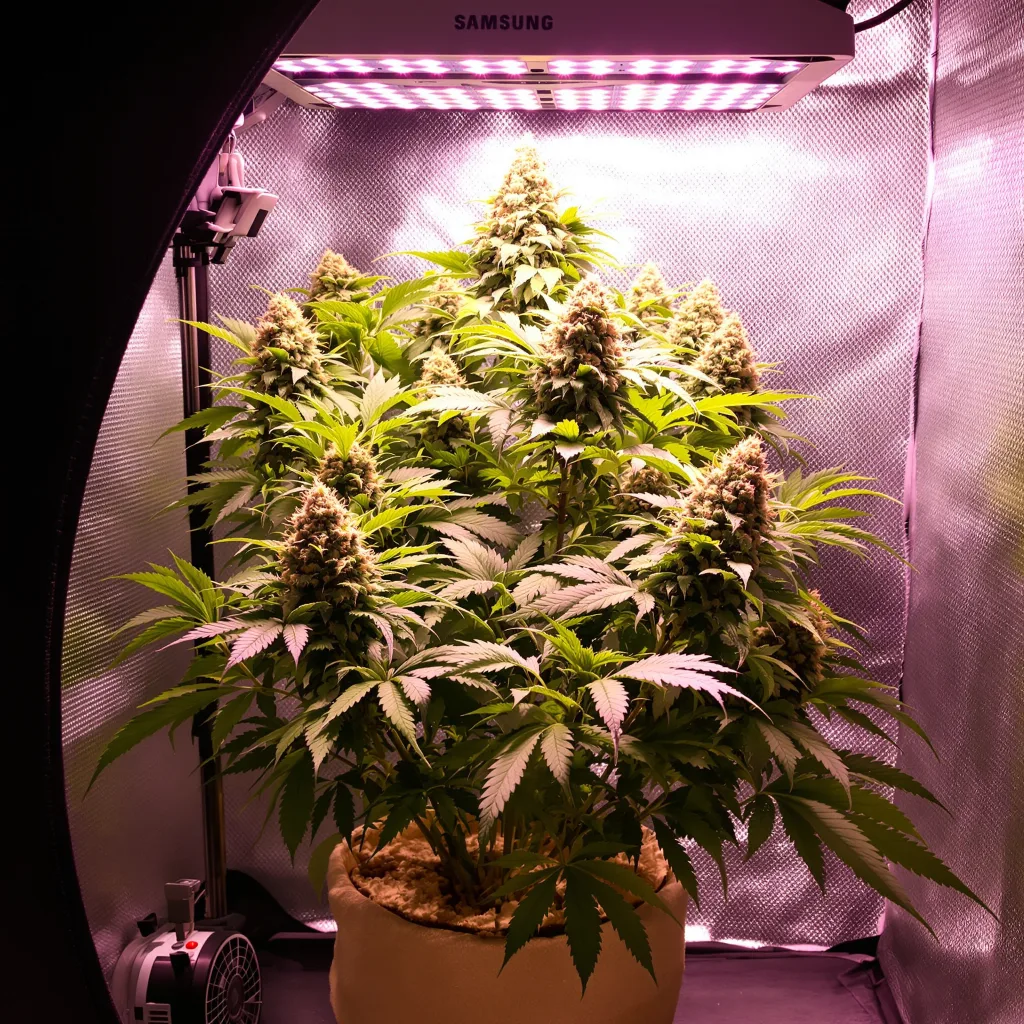 Fruitylicious 76% indica / 24% sativa flower with visible trichomes