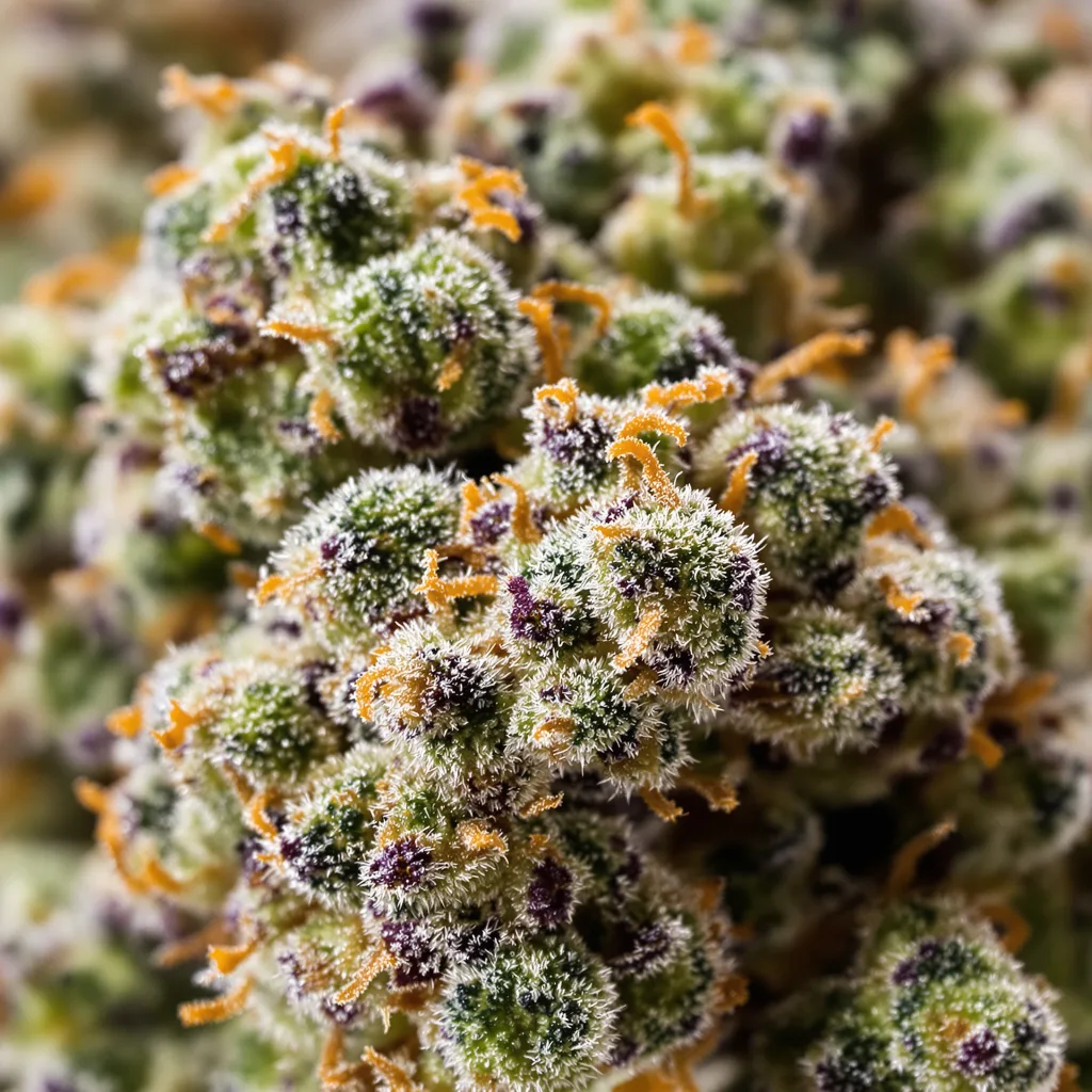 Future cannabis bud close-up showing balanced bud structure with frosted trichomes