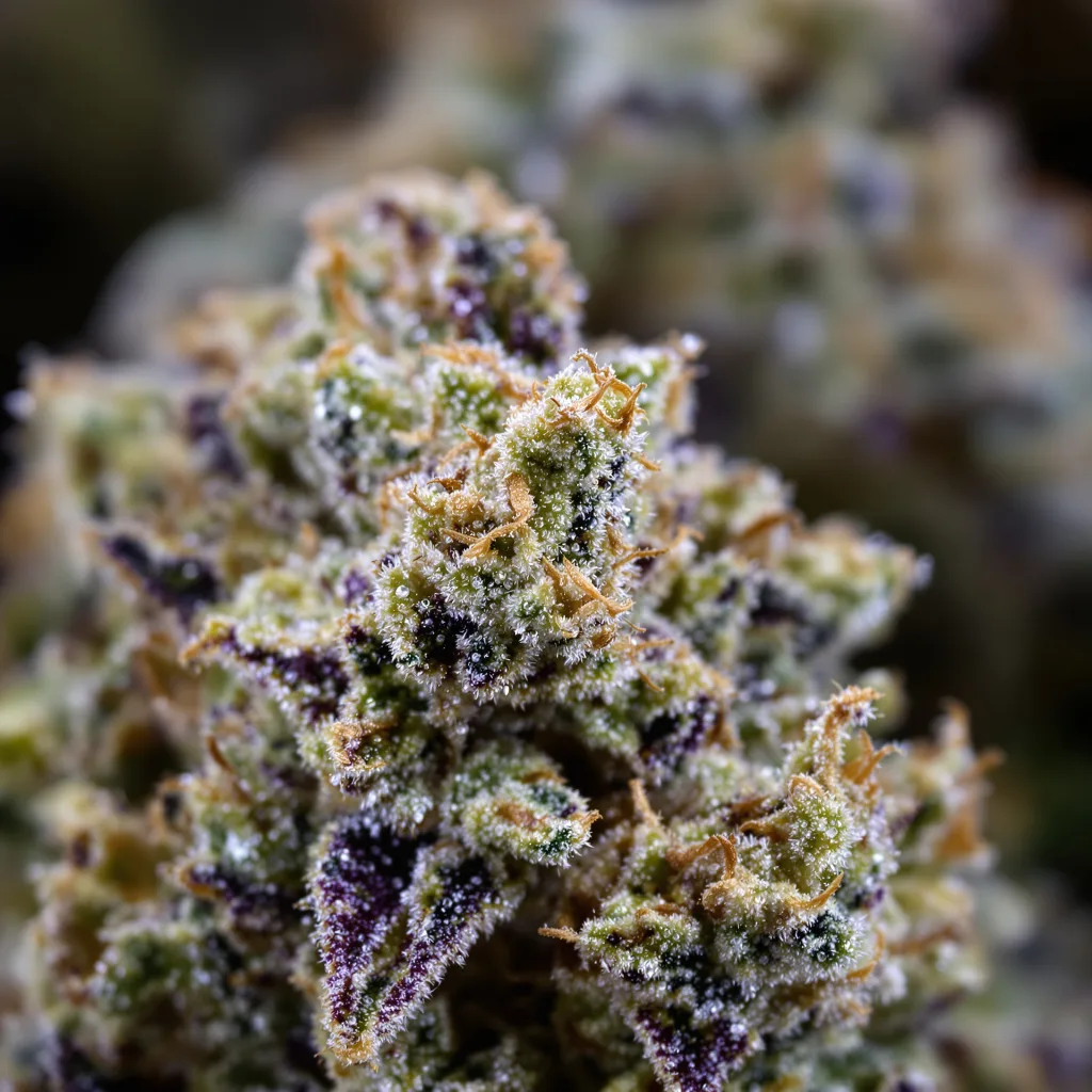 Garlic Bud cannabis bud close-up showing balanced bud structure with frosted trichomes