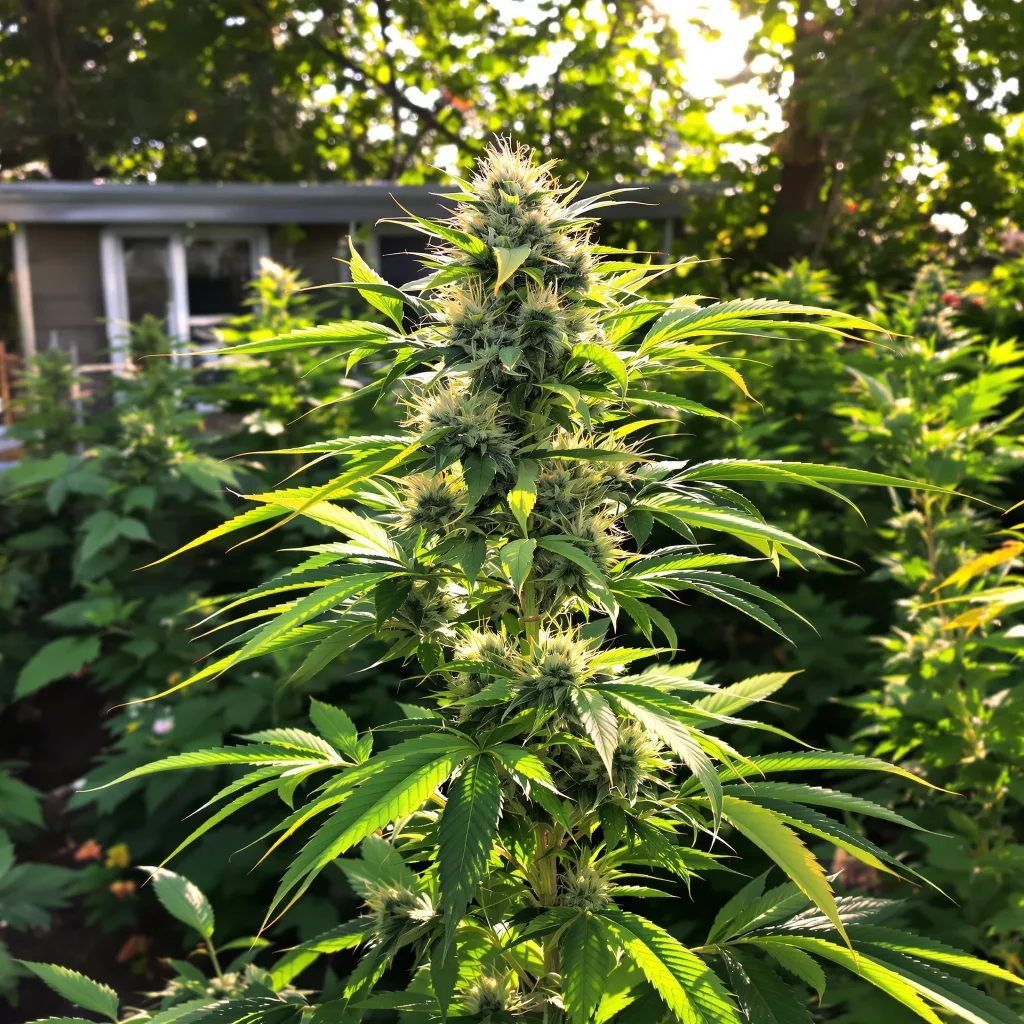 Garlic Bud 45% indica / 55% sativa flower with visible trichomes