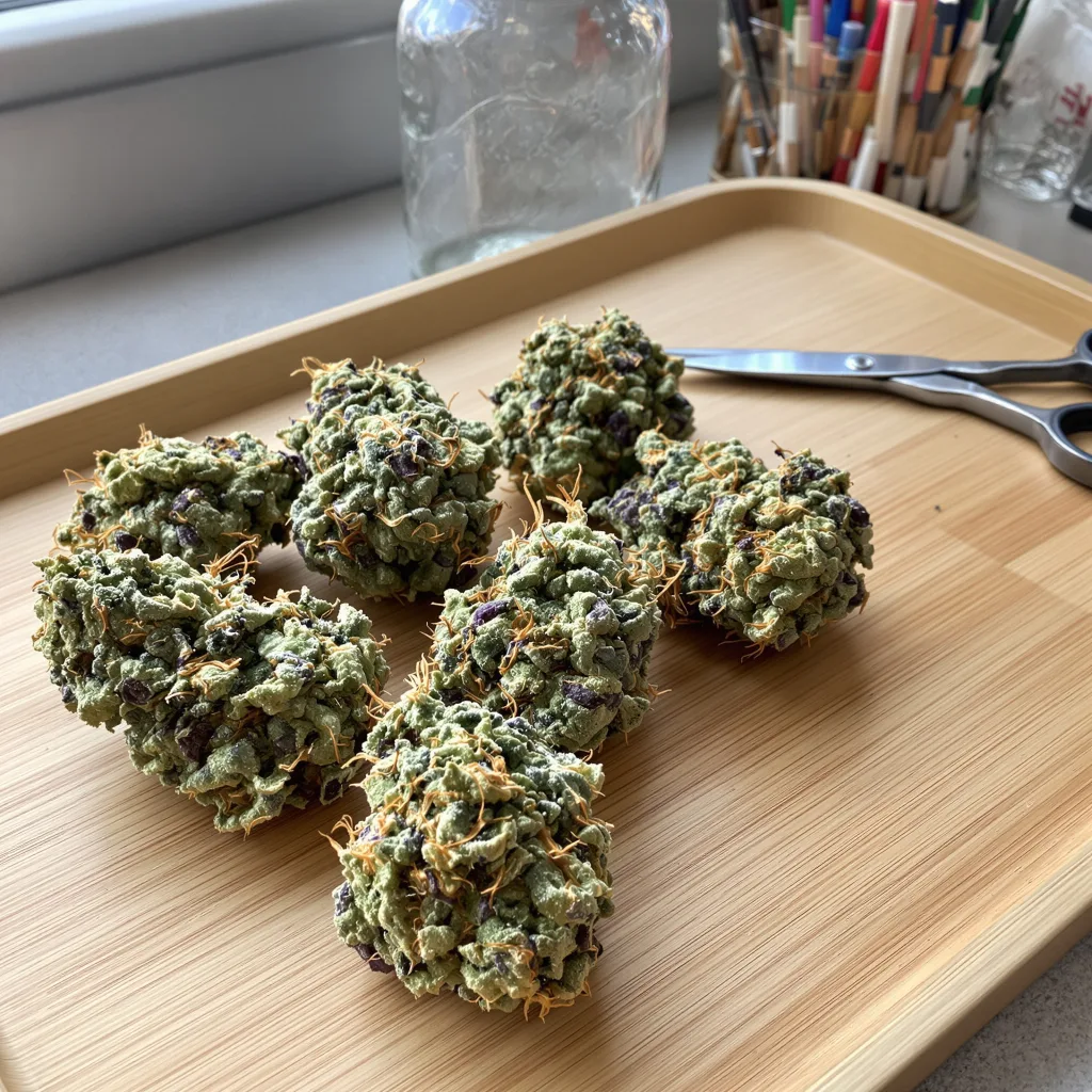 Gelato 33 60% indica / 40% sativa flower with visible trichomes