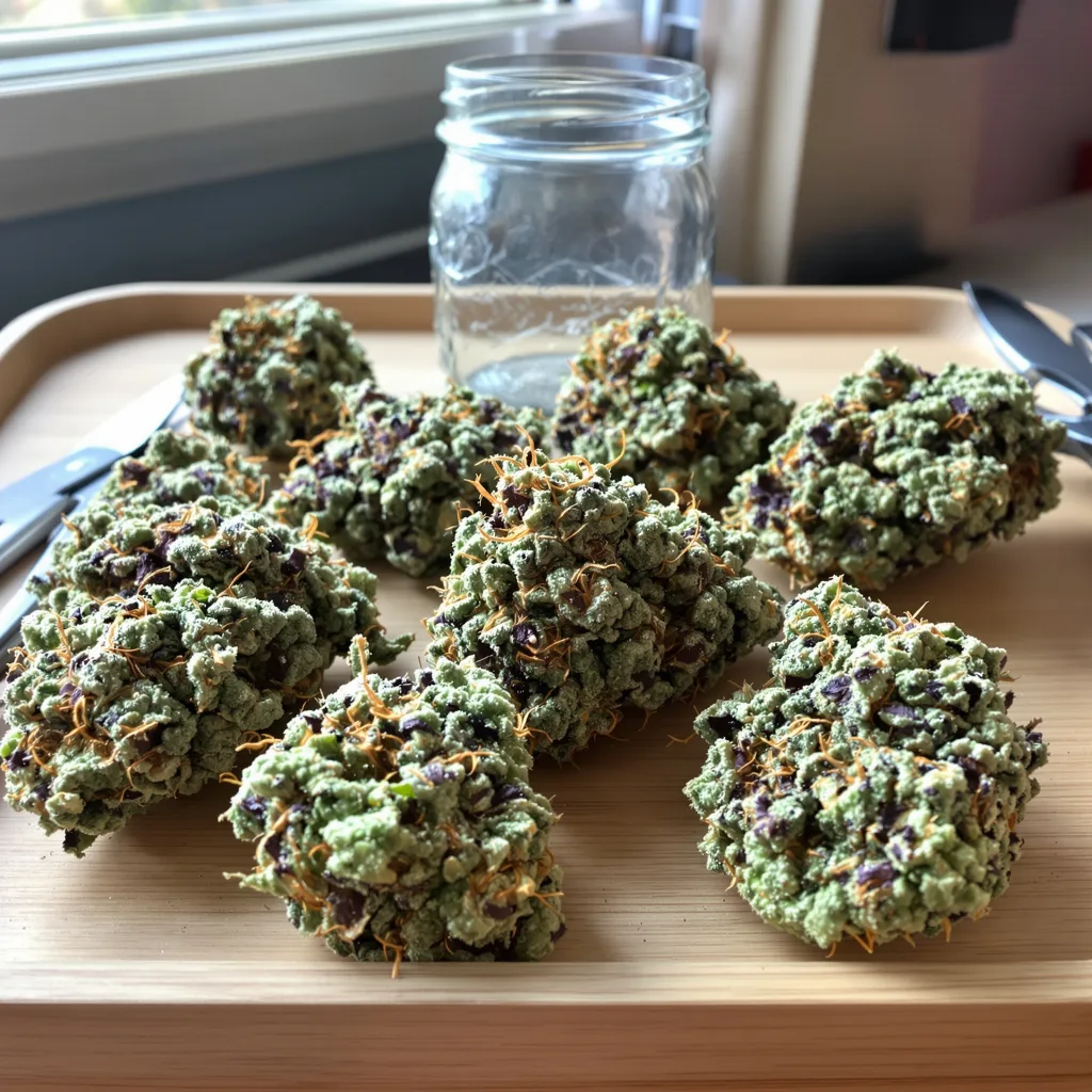 Gelato 38% indica / 62% sativa flower with visible trichomes