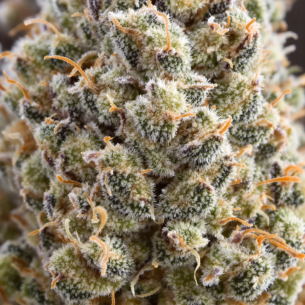 Gelato cannabis bud close-up showing open-bud structure with orange pistils