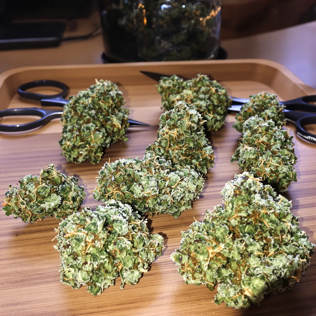 Georgia Pie 50% indica / 50% sativa flower with visible trichomes