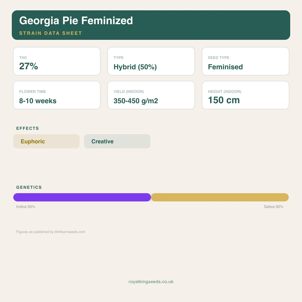 Georgia Pie 50% indica / 50% sativa flower with visible trichomes