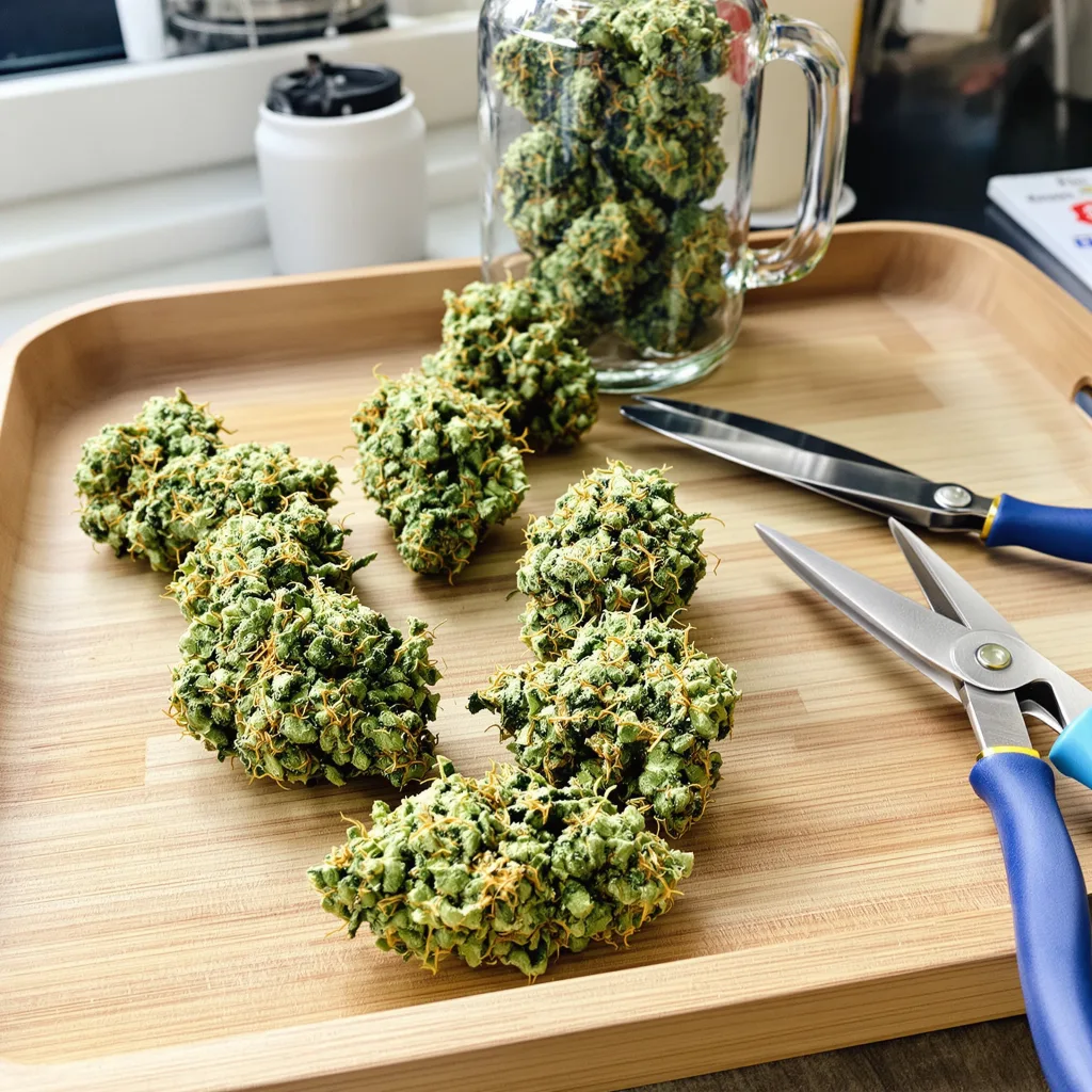 Ghost Train Haze 20% indica / 80% sativa flower with visible trichomes