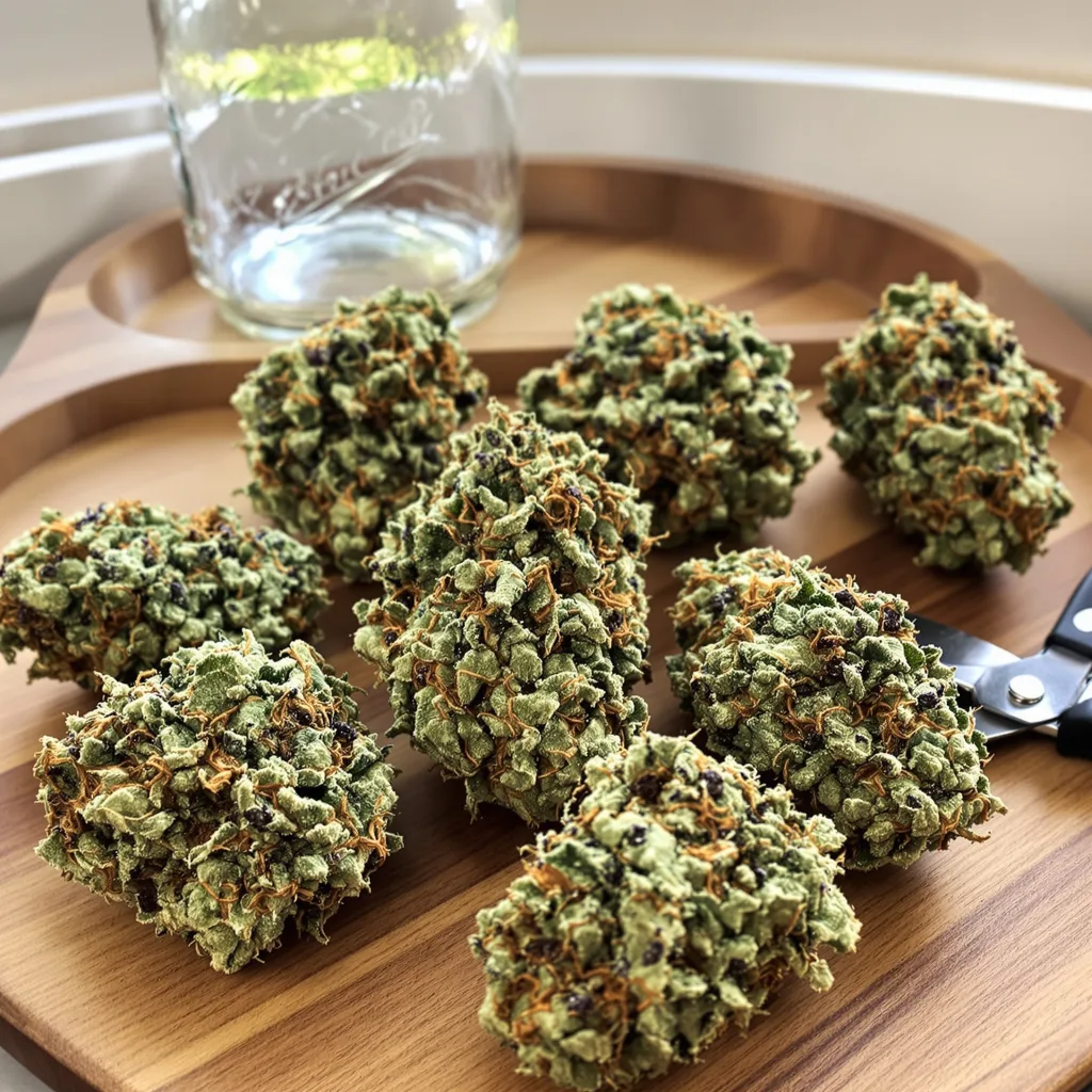Gigabud 37% indica / 63% sativa flower with visible trichomes