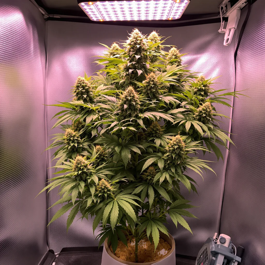 Gigabud 37% indica / 63% sativa flower with visible trichomes