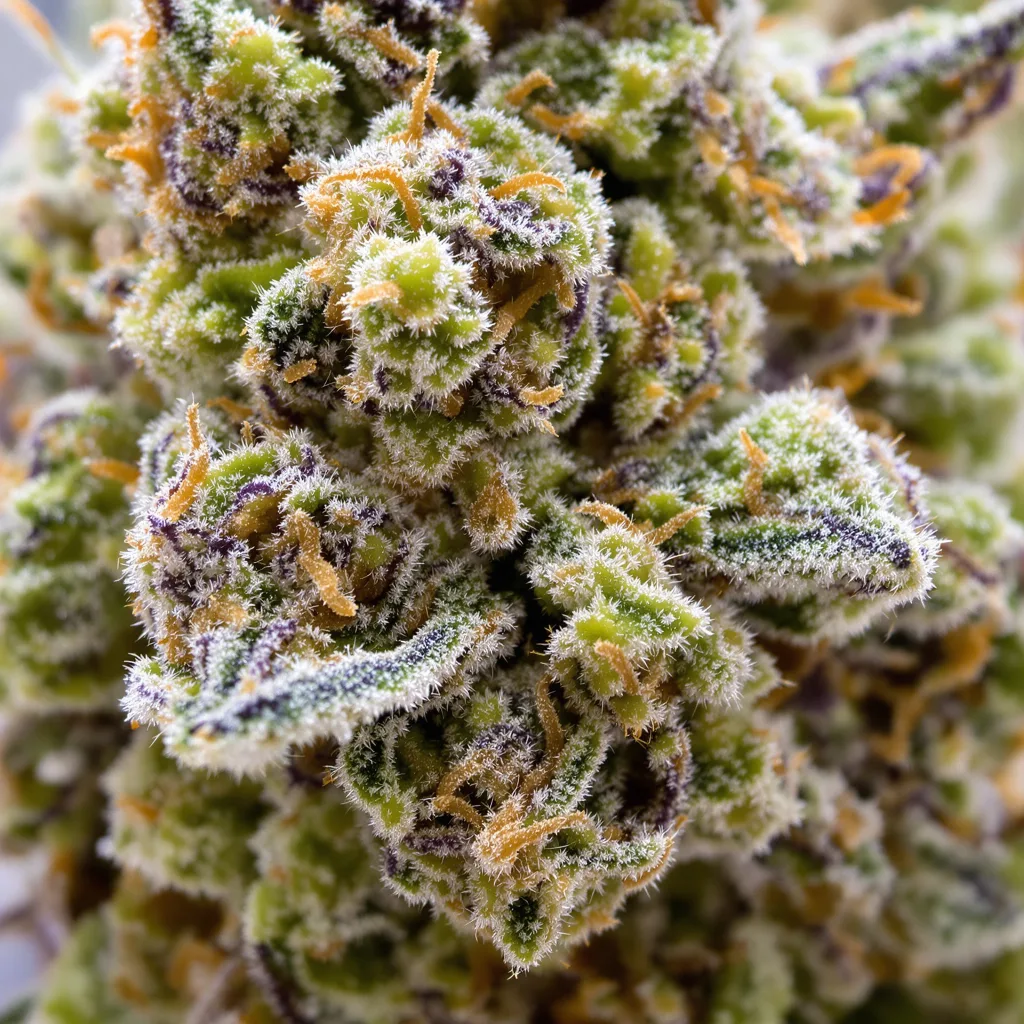Gigabud cannabis bud close-up showing open-bud structure with orange pistils