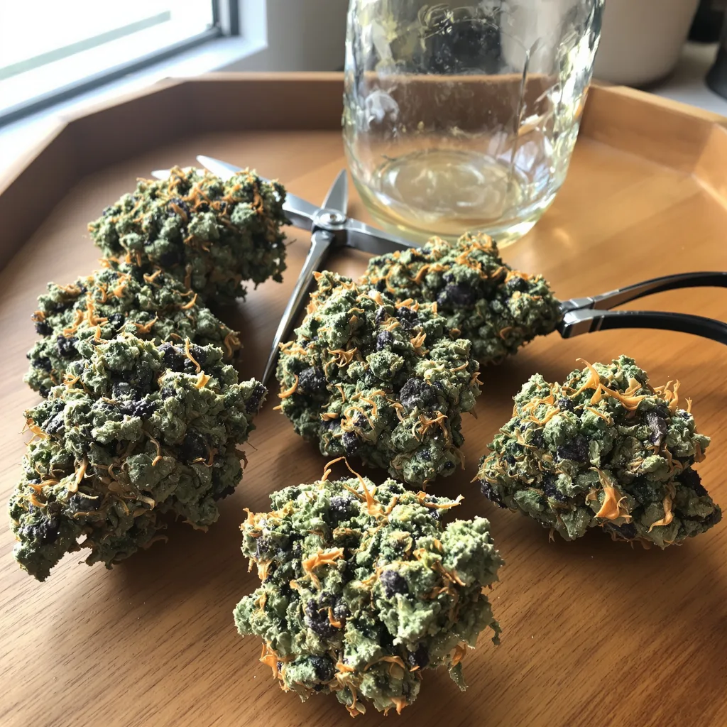 G.O.A.T Pack 50% indica / 50% sativa flower with visible trichomes