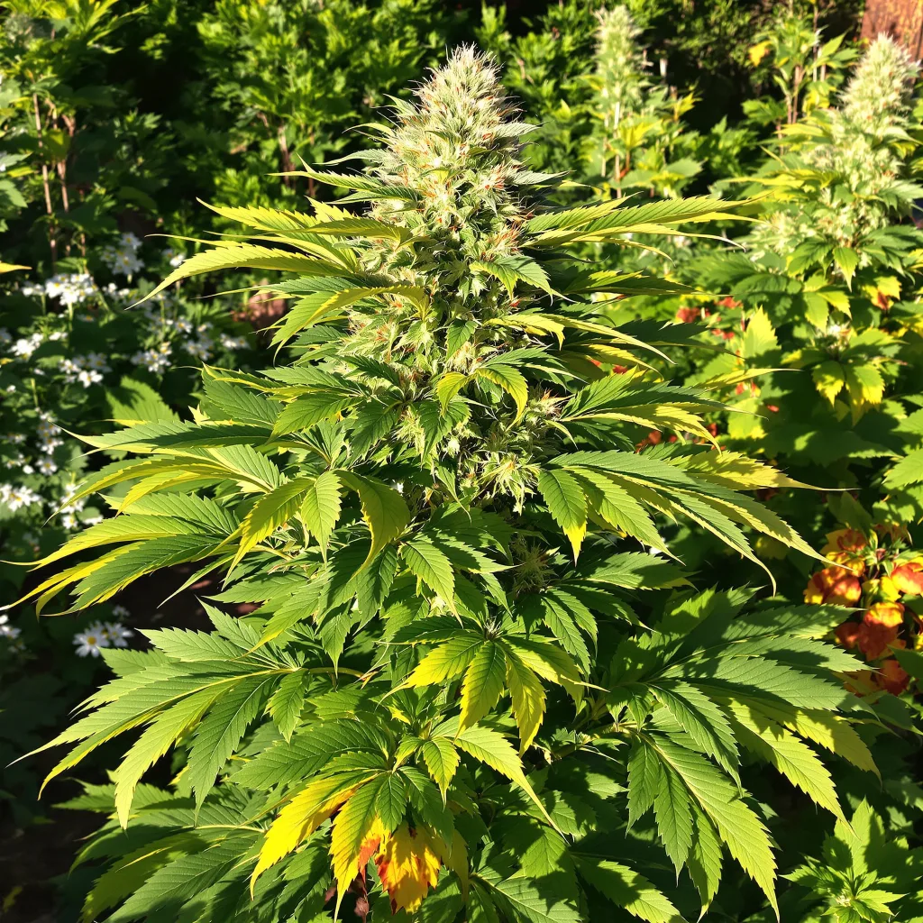 Goatlato 65% indica / 35% sativa flower with visible trichomes