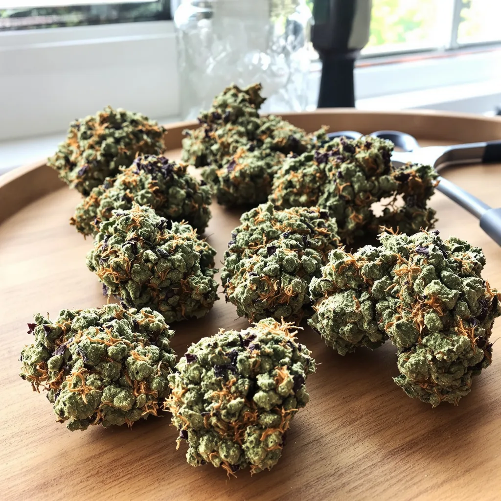 God Bud 50% indica / 50% sativa flower with visible trichomes