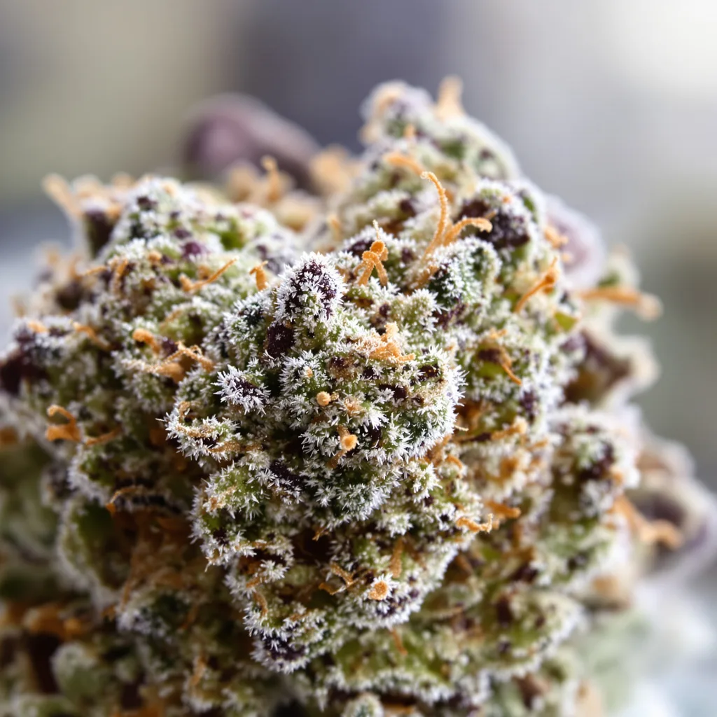 God Bud cannabis bud close-up showing balanced bud structure with frosted trichomes