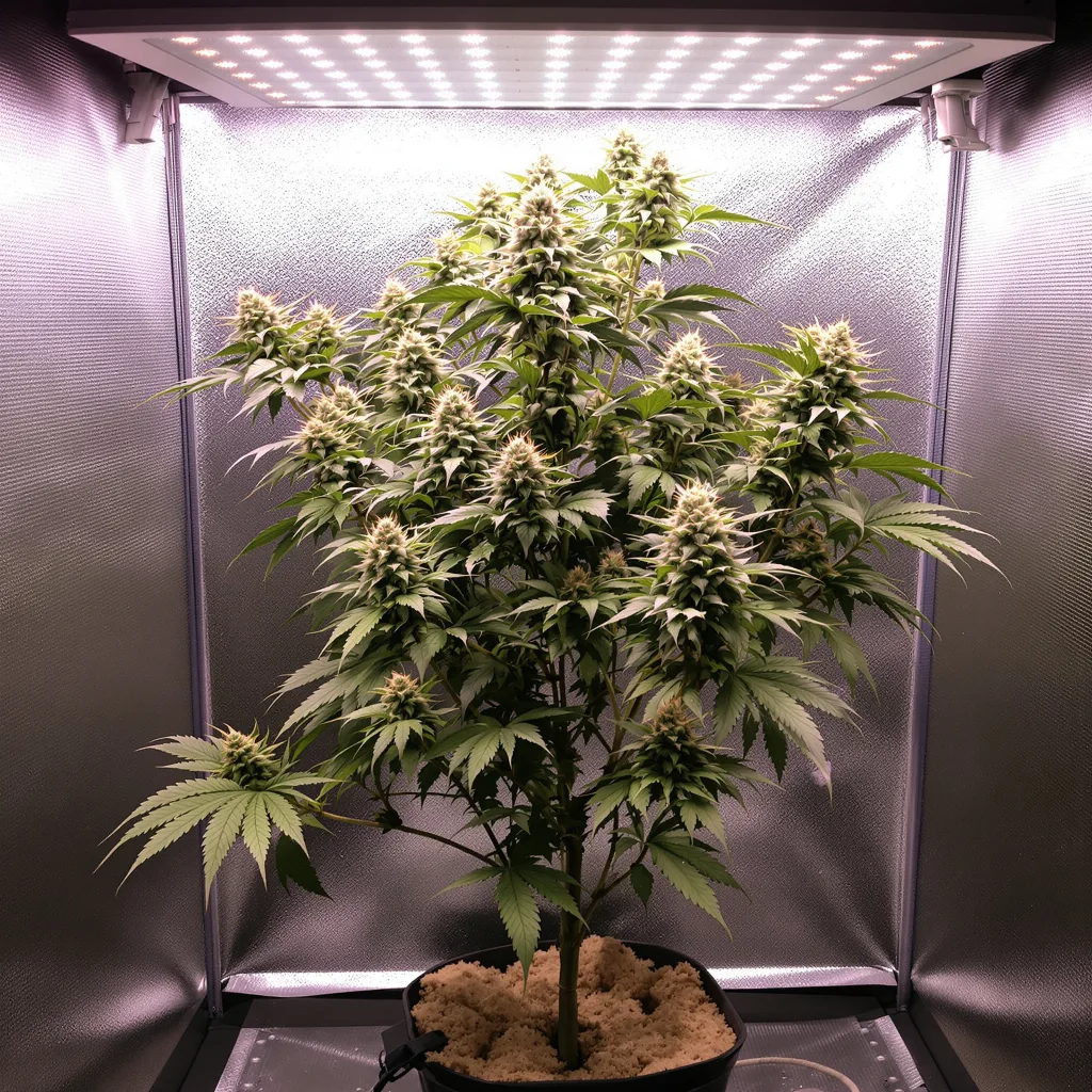 Godberry 74% indica / 26% sativa flower with visible trichomes