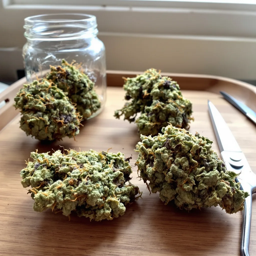 Godfather OG 60% indica / 40% sativa flower with visible trichomes