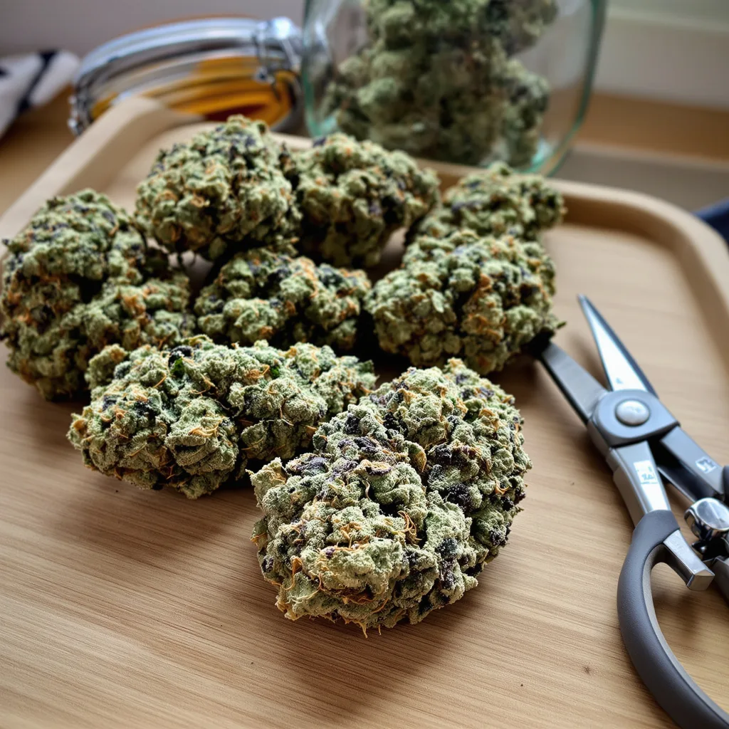 Godzilla Cookies 49% indica / 51% sativa flower with visible trichomes